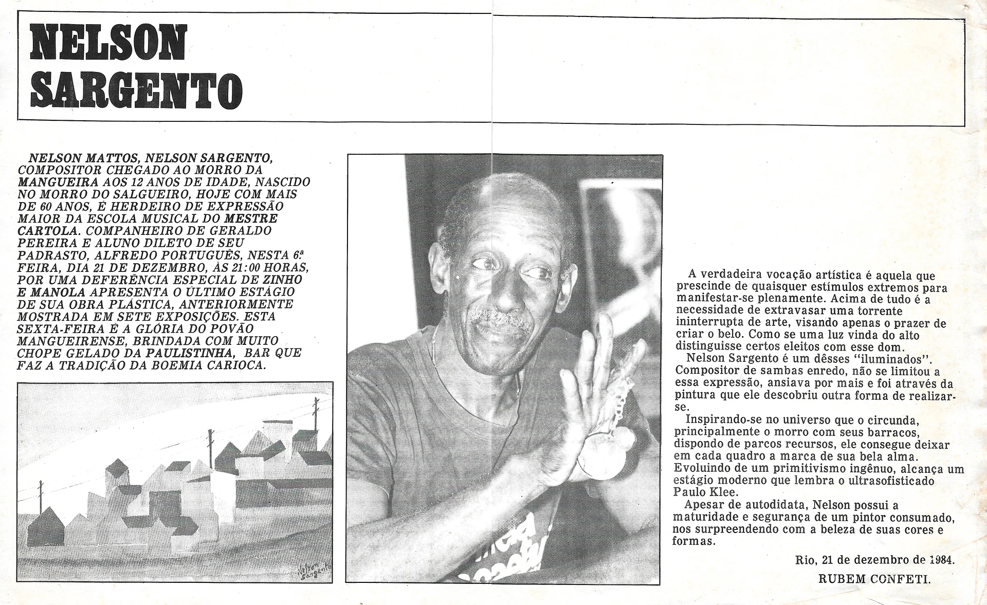 Documento sobre a trajetória artística e a pintura de Nelson Sargento.